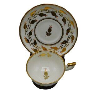 Royal Chelsea Tea Cup Saucer Fine Bone England 3483A/R Gold Flowers Vine Verge